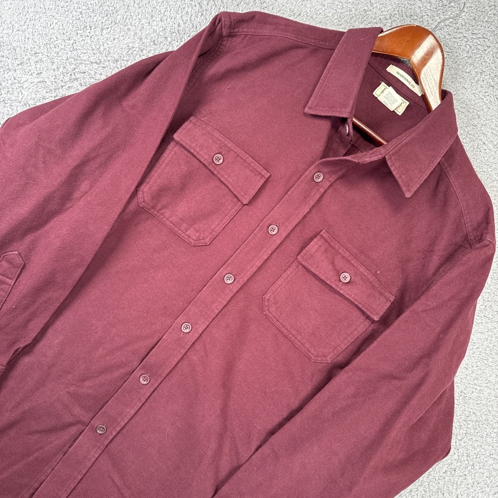 LL Bean Chamois Flannel Shirt Mens XL‎ Maroon Traditional Fit